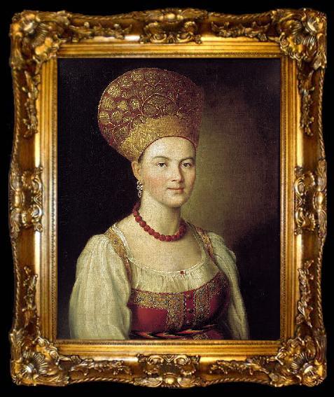 framed  Ivan Argunov Portrait of an Unknown Woman in Russian Costume, ta009-2